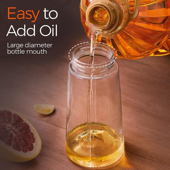 Olive Oil Sprayer & Dispenser 2-in-1 470ml No-Drip Bottle for Cooking BBQ Orange - Picture 8 of 10